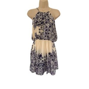 XXI Forever 21 Women’s Cream and Navy Floral Paisley Printed Halter Dress Small